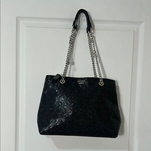 Guess Black Shoulder Bag with Silver Chain